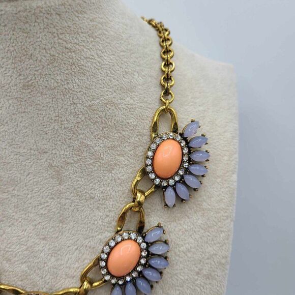 J Crew Rose Gold Tone Pink Gray Resin Stone Clear Crystal Necklace - Picture 7 of 10